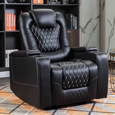Overstuffed Electric Home Theater Seating PU Leather Reclining Furniture with Hidden Arm Storage