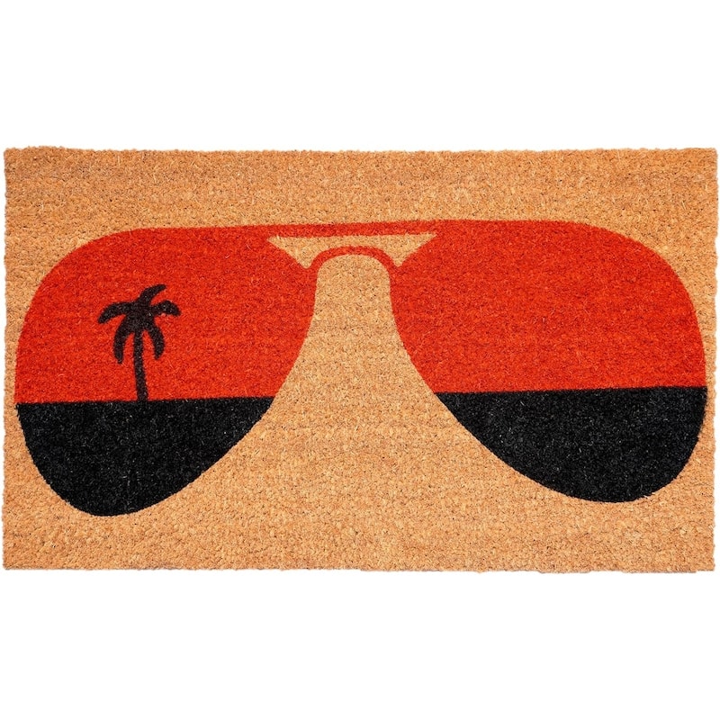 HomeRoots 17" X 29" Natural And Red Summer Tropical Outdoor Coir Door Mat - 17' X '29