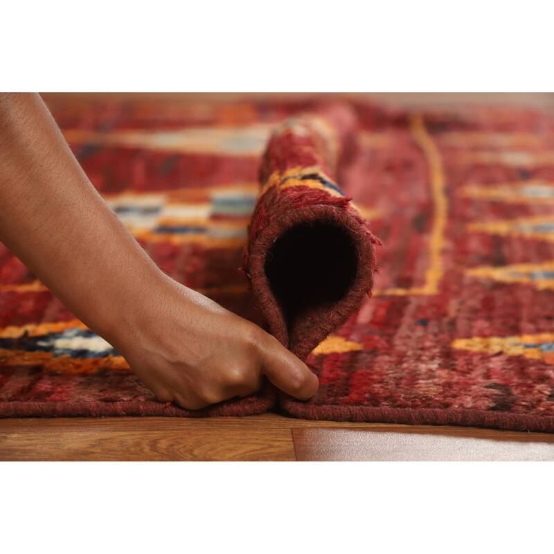 Geometric Moroccan Oriental Rug Handmade Red Wool Carpet - 6'9" x 9'11"