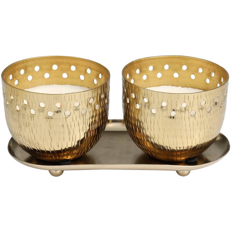 Gold or Copper or Silver Metal Scented Cutout Spotted 7 oz 1 Wick Candle with White Wax (Set of 2)