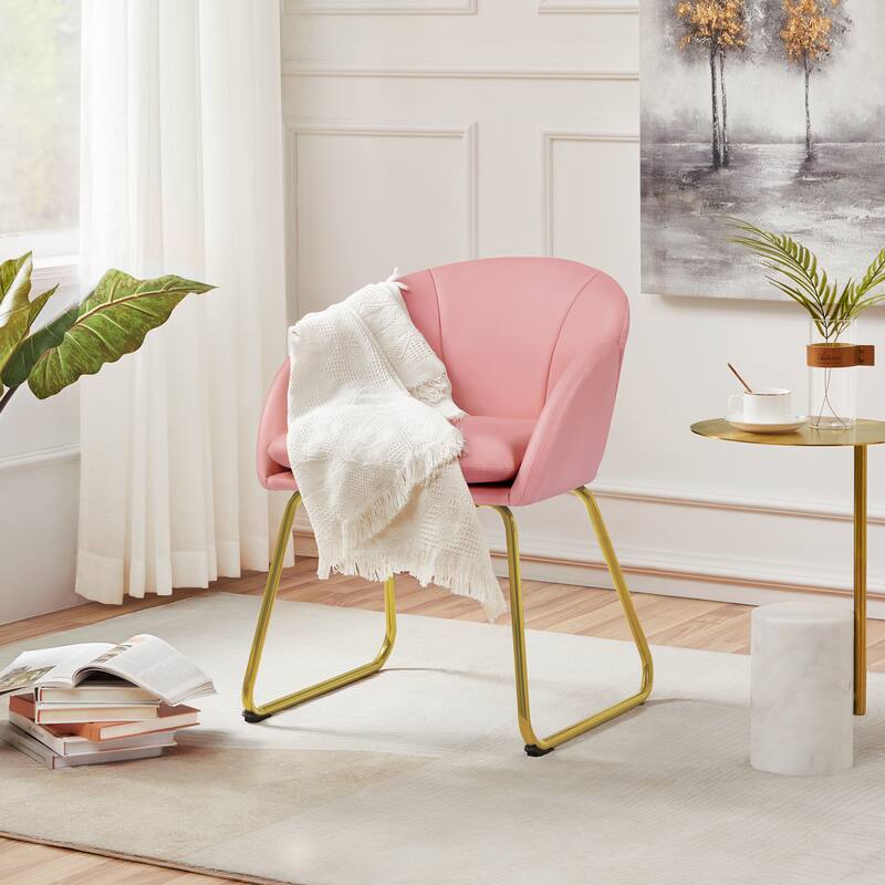 Yaheetech Flower Shape Velvet Armchair Accent Chair with Golden Metal Legs - Simple Pink