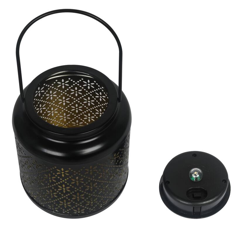 Adeco Solar Outdoor Metal Lantern Black Metal with Hanging Handle
