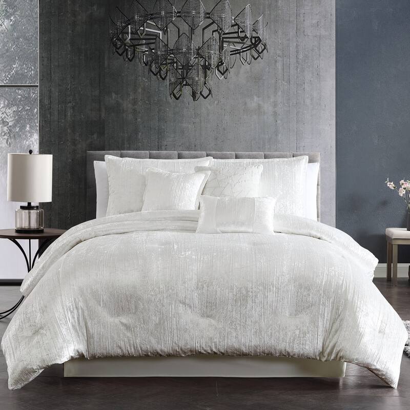 Riverbrook Home Turin Crinkled Velvet Comforter Collection - White - King - 7 Piece
