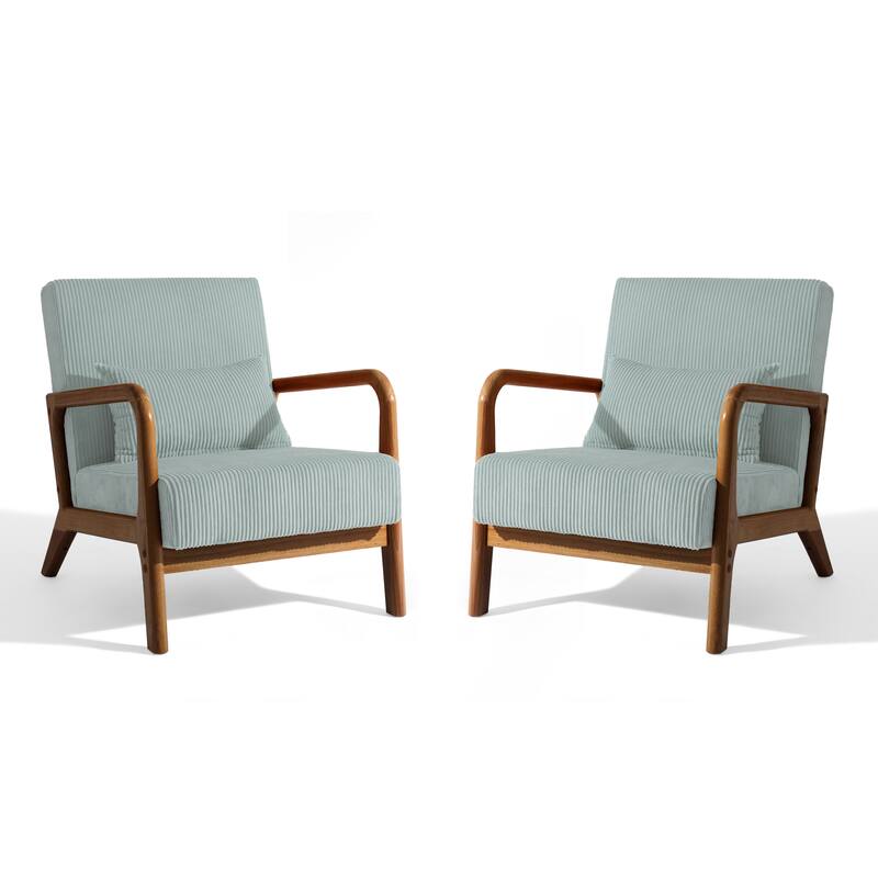 Modern Corduroy Upholstered Accent Chair with Wood Legs Set of 2