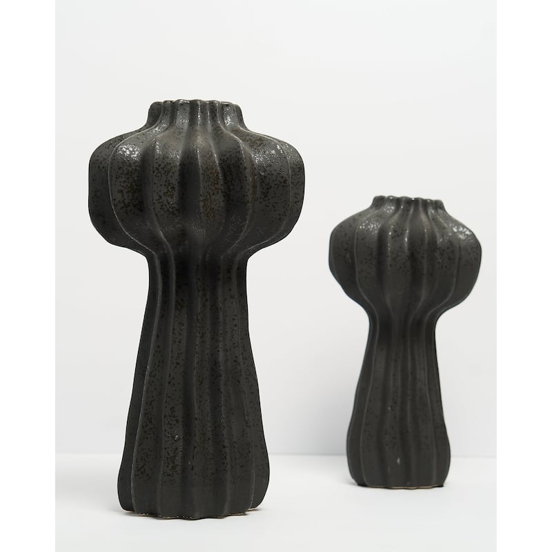 Black Ceramic Cactus Inspired Vases Set of Two Modern Textured Décor