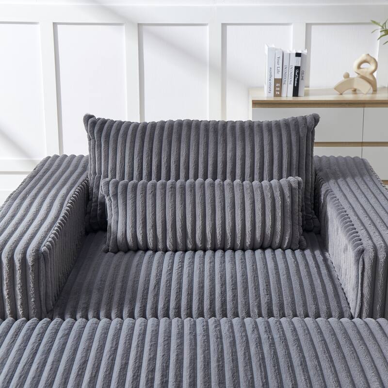 75-Inch Plush Corduroy Fabric Sofa Set with Removable Footrest for Livingroom Fluffy Modular Sleeper Sofa Chair