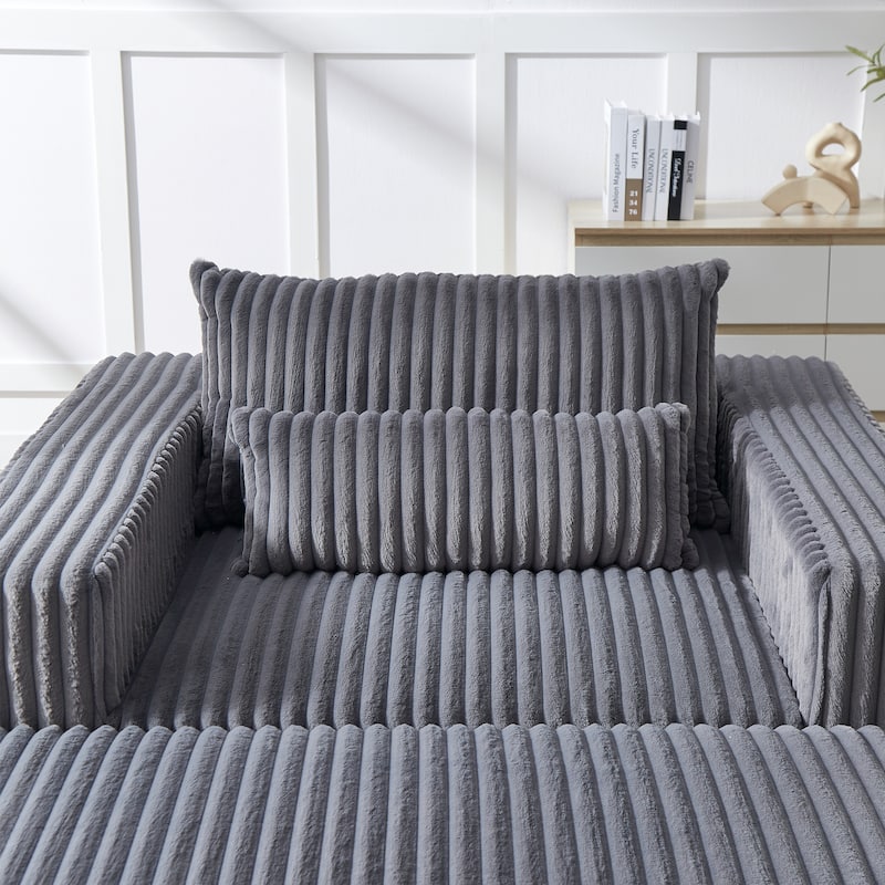 Roomfitters 62.5" Modern Corduroy Lounge Chair with Removable Ottoman, Stylish Sleeper Sofa with Pillows, for Living Room