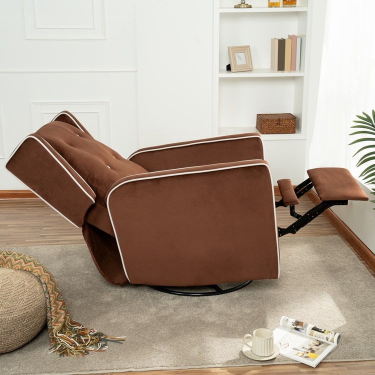 Octavia Solid Wood Microfiber Swivel Glider Rocker Recliner Chair, For Living Room, Bed Room