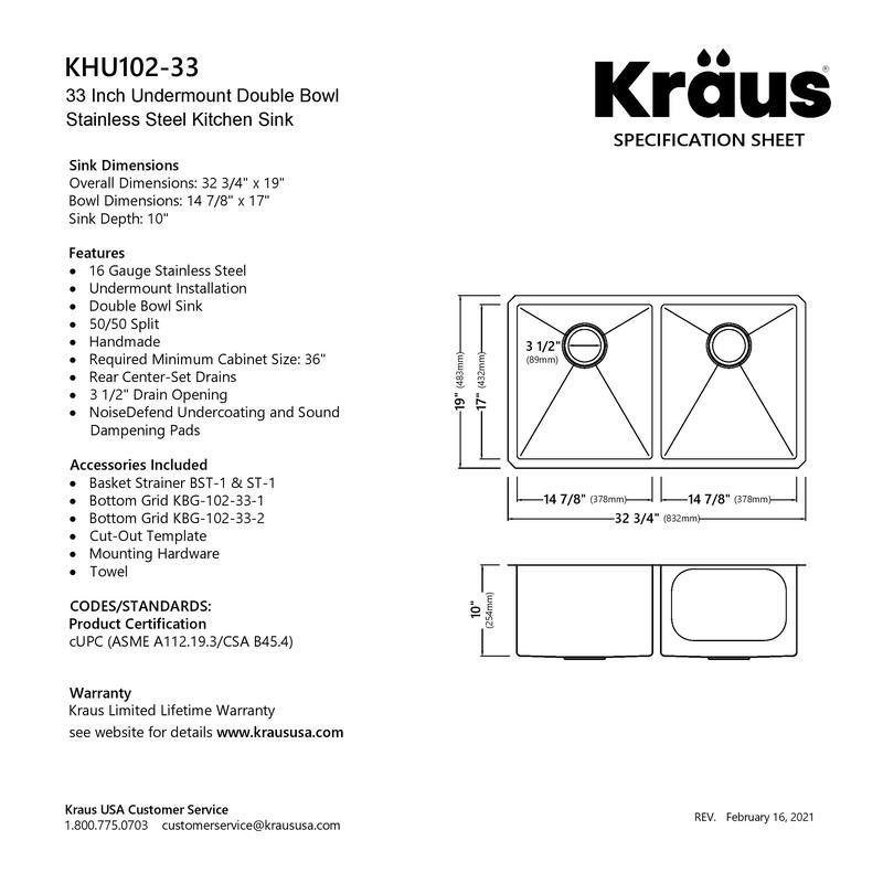 KRAUS Standart PRO Stainless Steel 33 in 50/50 Undermount Kitchen Sink
