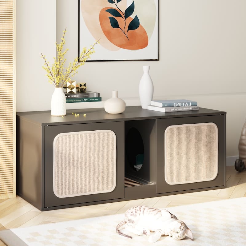 Modern Cat Litter Cat Enclosure,Washroom,Cabinet with two Large Rooms.