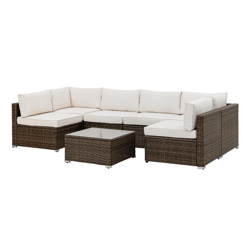 COSIEST 7-piece Outdoor Patio Furniture Wicker Sectional Sofa Set
