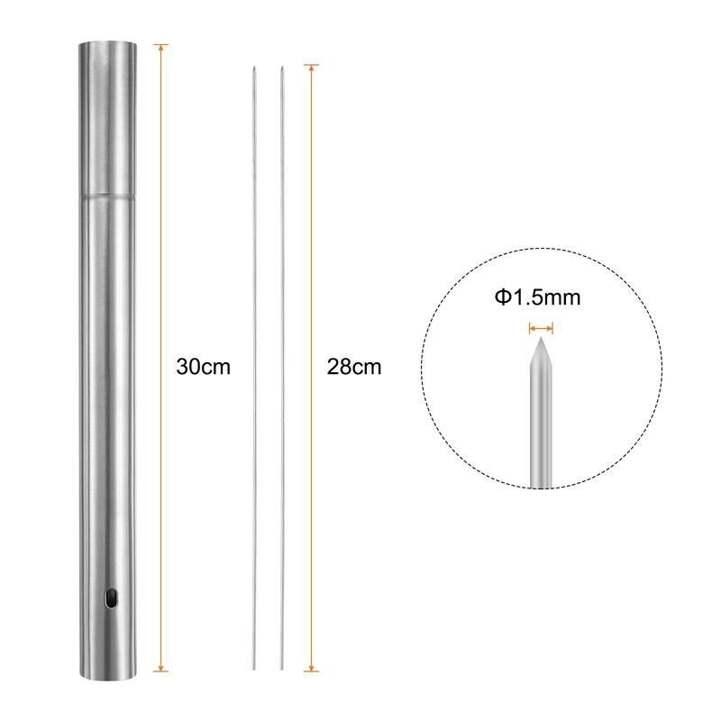 100pcs Kebob Skewers 30cm x 2.8cm Round Sticks with Tube Storage - 30cm x 2.8cm - Silver