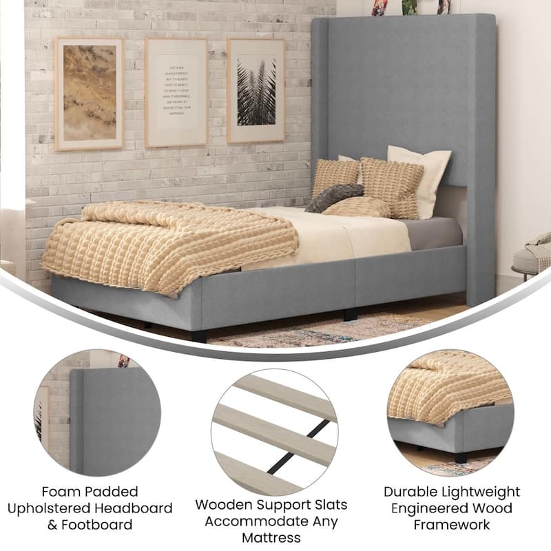 Modern Upholstered Platform Bed with Channel Stitched Headboard
