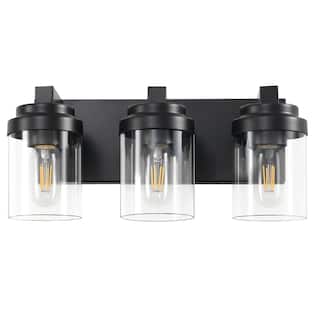 15.7 in. 3-Light Matte Black Wall Sconce with Clear Glass Shade