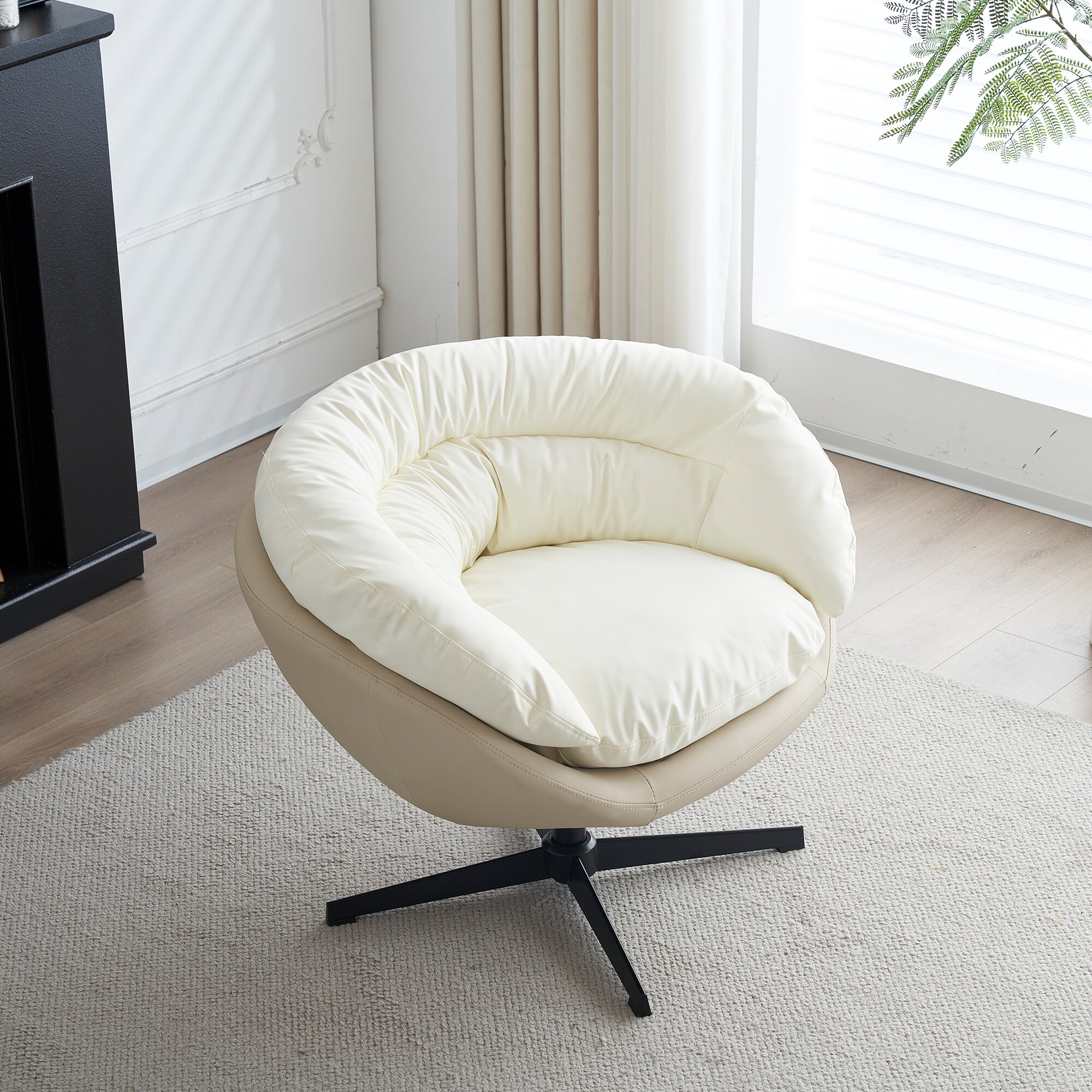 PU Leather Barrel Chair Two Tone Egg Chair Swivel Accent Chair