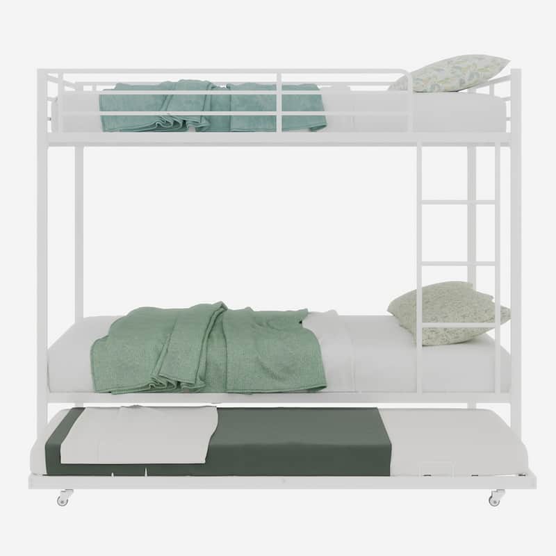 Metal Bunk Bed with Trundle and Safety Rails Modern Minimalist Design for Kids Guest or Shared Rooms