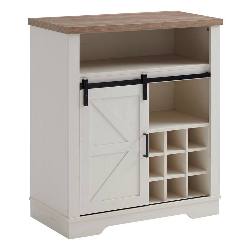 GDFStudio - Clara Compact Farmhouse Wine Storage Cabinet with Sliding Barn Door and Adjustable Shelves - Particle Board