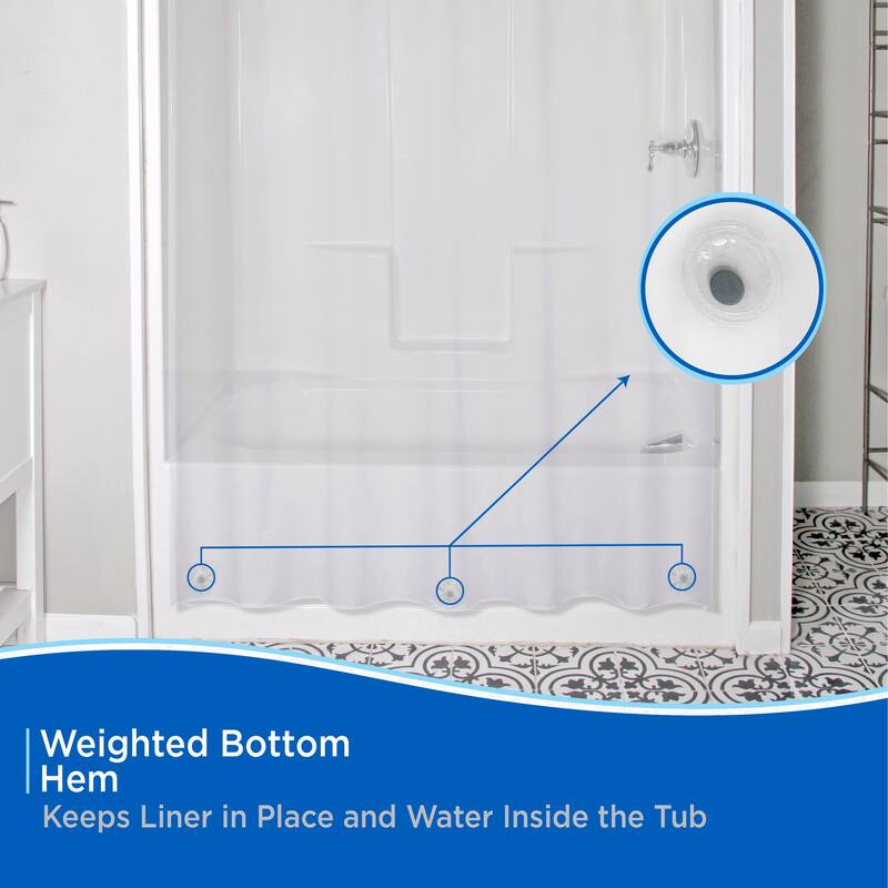 Kenney FlexHook Medium Weight PEVA Shower Curtain Liner, 71" W x 74" H