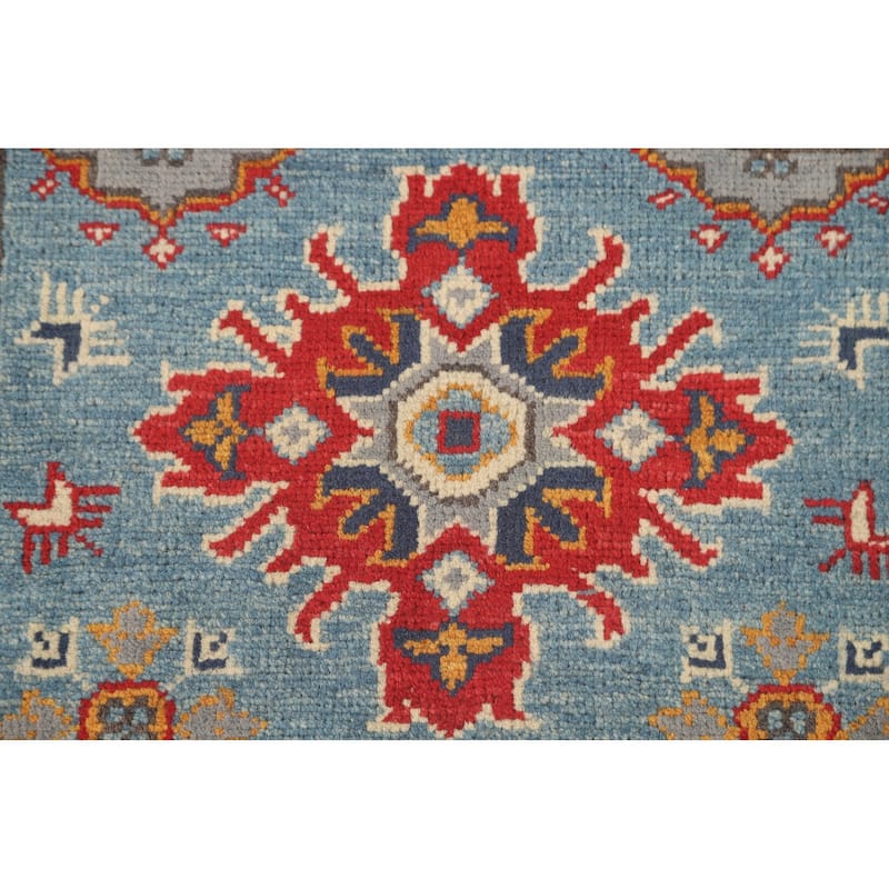 Light Blue Kazak Accent Rug Wool Carpet - 2'9" x 4'2"