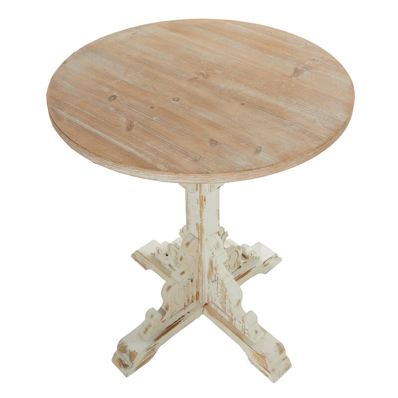 Wood Scroll Intricately Carved Accent Table with Brown Wood Top - Gray, White, Cream - Roche River Decor