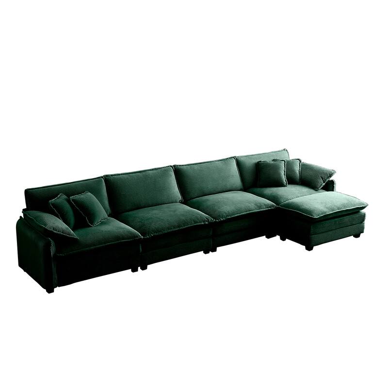 5-piece Oversized Corduroy Upholstered L-Shaped Modular Sectional Sofa with Removable Ottoman and Free Combination