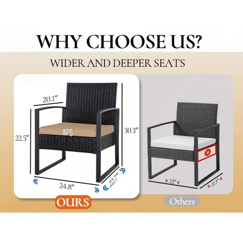 3 Piece Outdoor PE Wicker Furniture Set