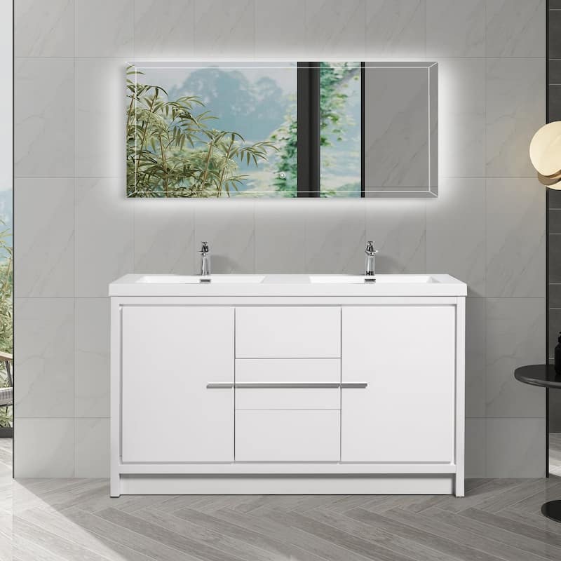 Freestanding Bathroom Vanity Set in HG-White with Integrated Solid Surface Sink