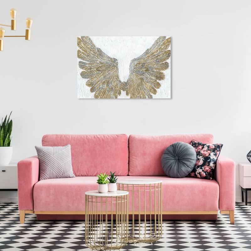 Wynwood Studio Canvas Fashion and Glam Wings Art Gray and Off-white Modern & Contemporary Wall Art Canvas Print - 24 x 36