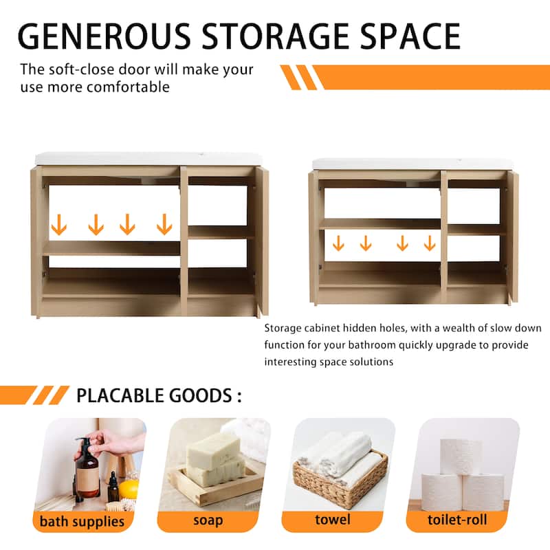 Bathroom Vanity With Resin Sink In 36/42/48 Inch, Freestanding Bathroom Vanity With Soft Close Doors And Shelf