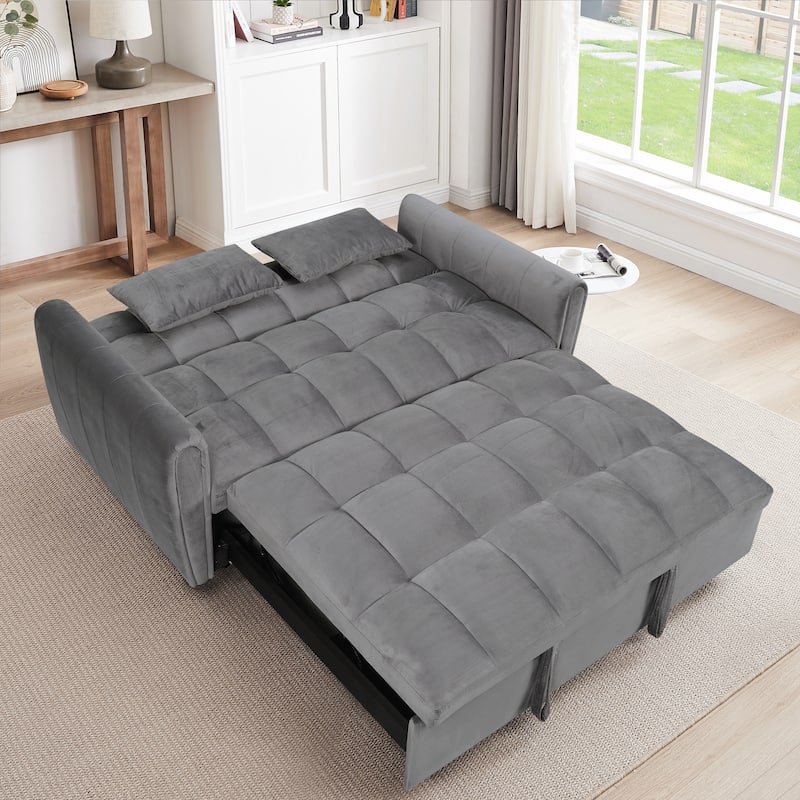 Anmytek Convertible Velvet Sofa Bed Adjustable Folding Loveseat Sleeper with Pillows 65 Inch