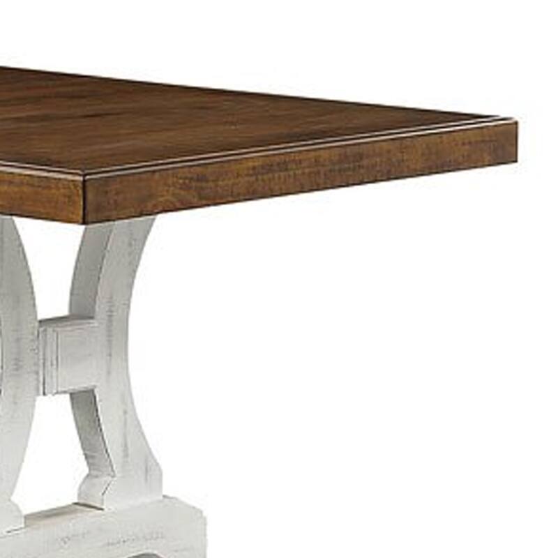 Eya Dining Table, 68-86 Inch Extendable Rectangular, White Brown Wood