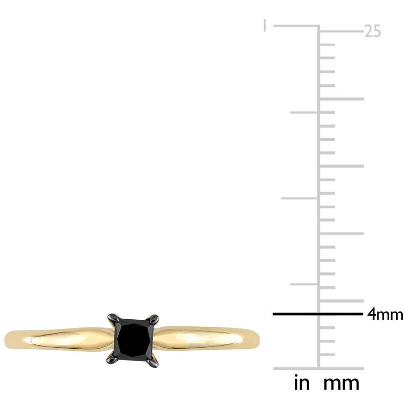 Miadora 1/4ct TDW Princess-cut Black Diamond Solitaire Engagement Ring in 14k Yellow Gold