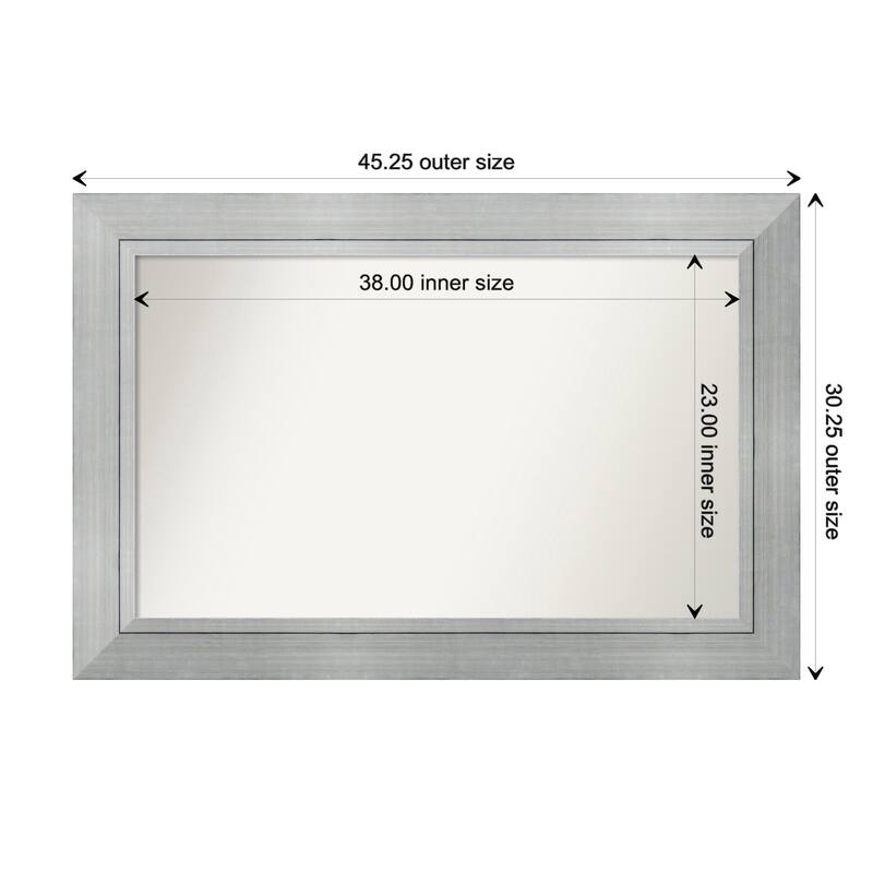 Romano Silver Framed Non-Beveled Custom Wall Mirror, Bathroom Vanity Mirror - Outer Size: 45.25 x 30.25