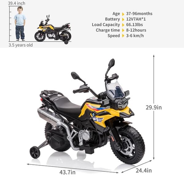 dimension image slide 2 of 3, Kids Motorcycle, 12V 7Ah Licensed BMW Ride On Motorcycle for Toddlers with 2 Speeds