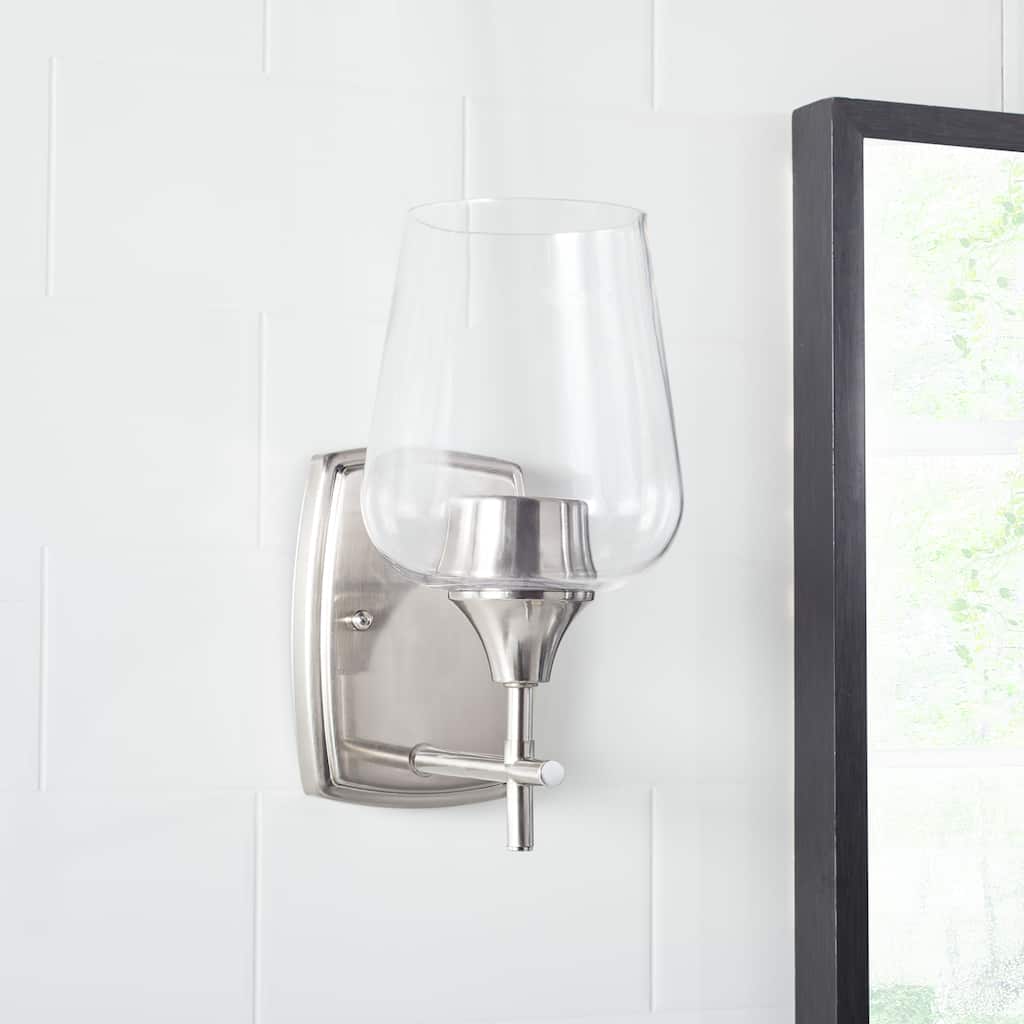 SAFAVIEH Lighting Avigail Wall Sconce - 5.5"x8"x11" - Nickel/Clear - 6Wx8Dx11H