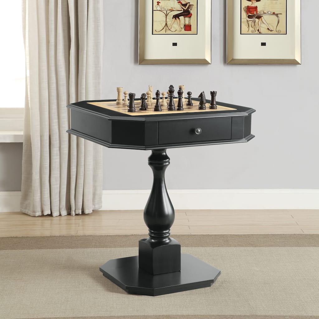 Roomfitters Bishop Black Reversible Chess Checker Game Table, 3-in-1 Board Game Table, Built-In Tray, Storage Drawers
