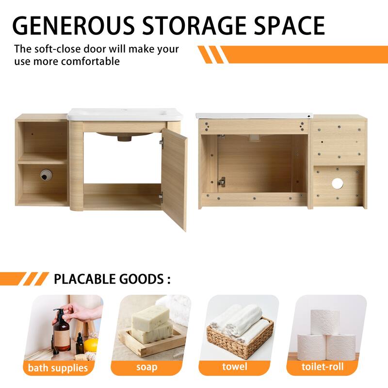 Bathroom Vanity With Sink In 24/28/36/40/60/68 Inch, Floating Bathroom Vanity With Soft Close Door