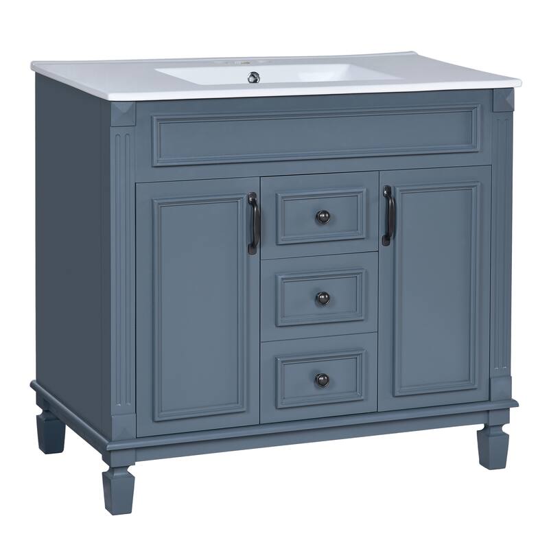 36" Freestanding Bathroom Vanity with White Integrated Ceramic Sink - 35.9'' x 17.9'' x 34''
