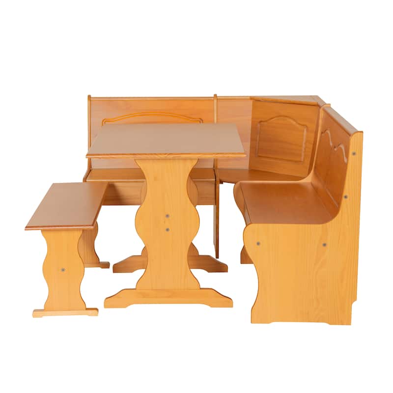 Linon Riki Honey Pine 3-piece Breakfast Nook Dining Set