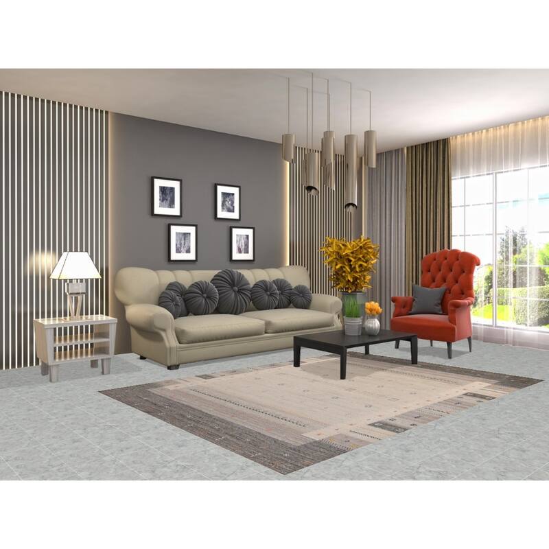 Tribal Beige Gabbeh Indian Area Rug Handmade Modern Wool Carpet - 5'4" x 7'7"