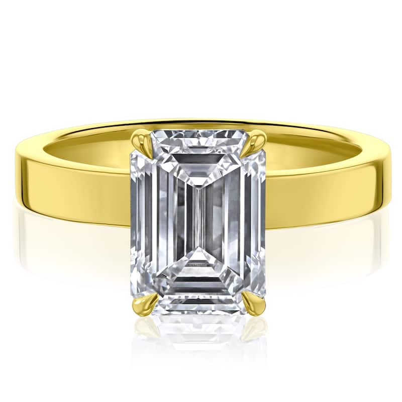 Kobelli 3 Carat Lab Grown Diamond Certified 14k Solid Gold Emerald-cut 3mm Plain Cigar Band Havana Engagement Ring (EF/VS)