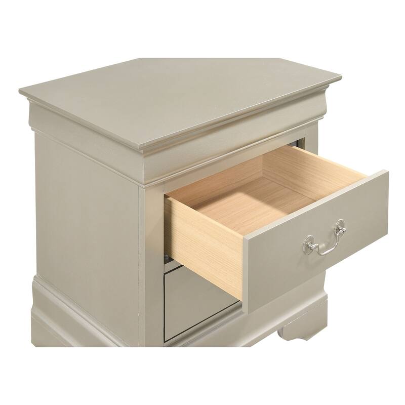 2-Drawer Wooden Nightstand - 24" - Silver