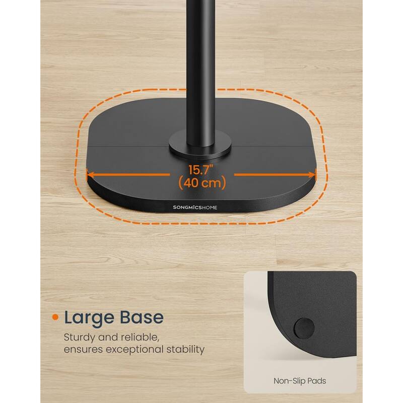 69" Tall Ink Black Metal Freestanding Coat Rack Tree with 2 Shelves and Wide Base for Daily Use - 15.7"L x 15.7"W x 69"H