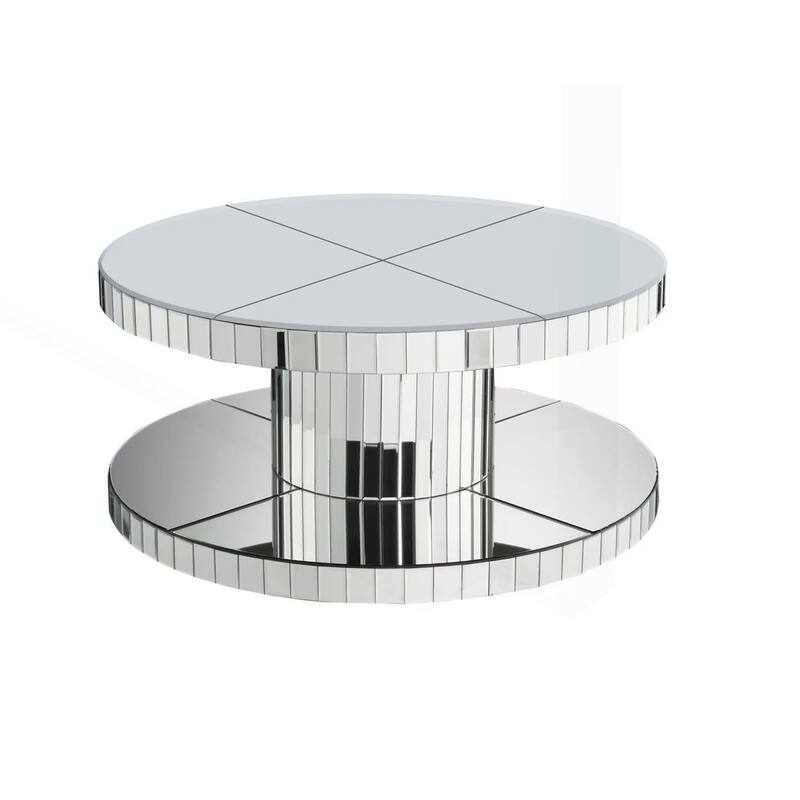 Luxurious Double-Tier Round Mirror Table for Stylish Living Rooms - Silver - Glass