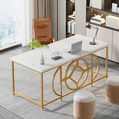 63 Inches Home Office Desk with Solid Metal Frame