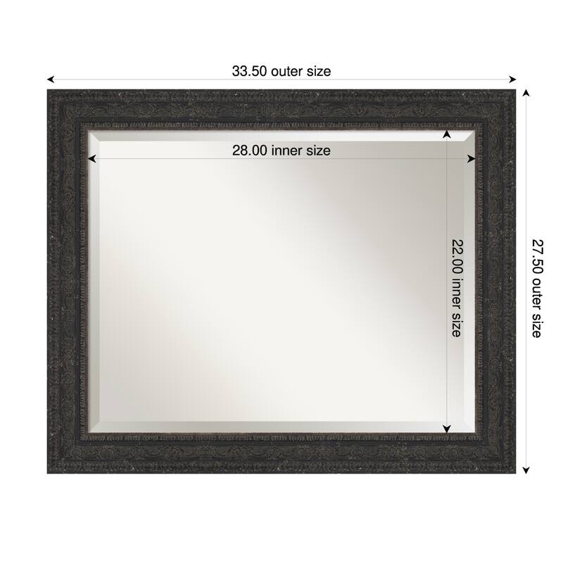 Attic Aged Beveled Wood Framed Wall Mirror - 34 x 28 in - Attic Aged Black