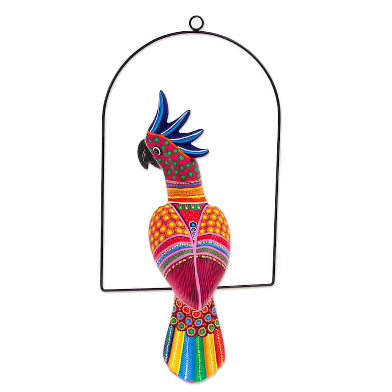 Novica Handmade Eden Feathers In Cerise Ceramic Alebrije Sculpture