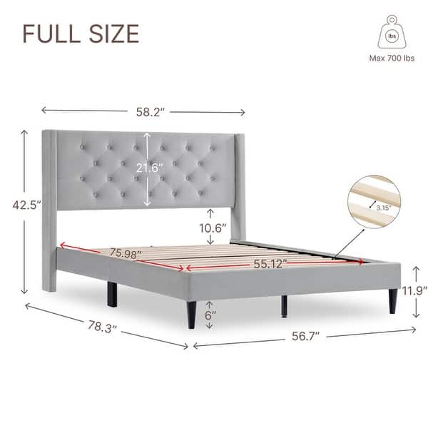 dimension image slide 10 of 12, Spruce & Spring Eleanor Upholstered Platform Bed Frame with Vertical Stripe Headboard