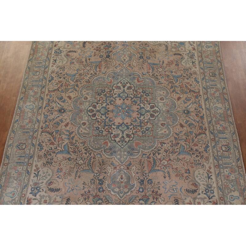 Hand Knotted Oriental 100% Wool Carpet Traditional Floral Pink Tabriz Area Rug - 12' 6'' X 9' 6''
