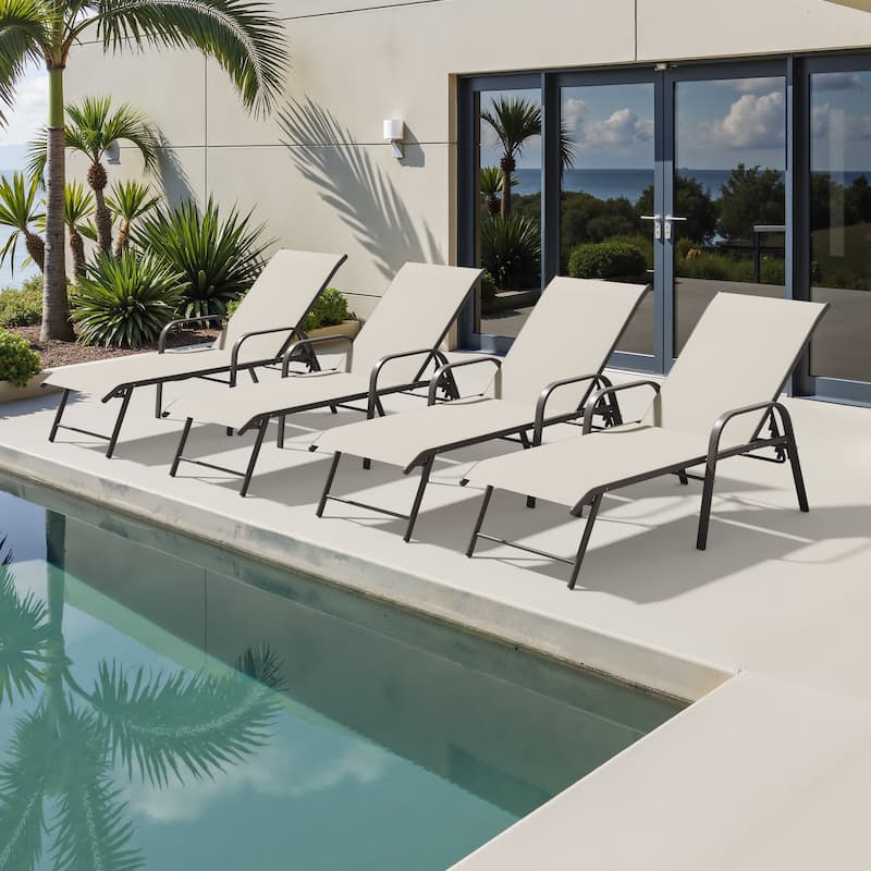 Outdoor Patio Lounger Aluminum Adjustable Chaise Lounge Chairs with Arms (Set of 2/4) - See Picture - MILANOCHAR, 4PC